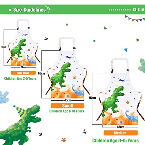 Delantal de Dinosaurio - Delantales Impermeables de Poliéster para Niños con Correa Ajustable y Bolsillo Delantales de Cocina de Chef con Peto para Varones Horneando Navidad(Pequeño, 6-10 Años)