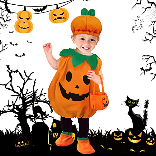 Disfraz de calabaza para bebé, disfraz de Halloween, traje con gorro (3)