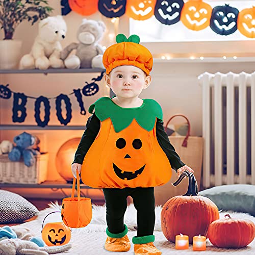 Disfraz de calabaza para bebé, disfraz de Halloween, traje con gorro (3)