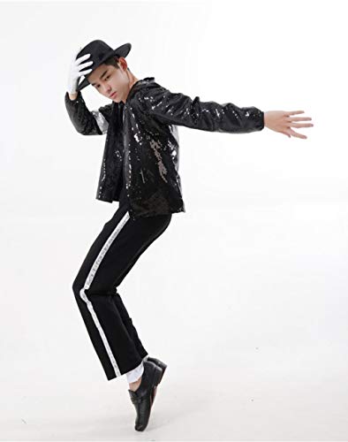 Disfraz de cosplay para hombre para hombre Michael J Cosplay Disfraz de adulto para niño MJ Cos 5pcs MJ Billie Jeans Chaqueta + pantalón + calcetines + Guante + sombrero (W:60-65kg H:165-175cm)