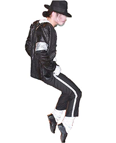 Disfraz de cosplay para hombre para hombre Michael J Cosplay Disfraz de adulto para niño MJ Cos 5pcs MJ Billie Jeans Chaqueta + pantalón + calcetines + Guante + sombrero (W:60-65kg H:165-175cm)
