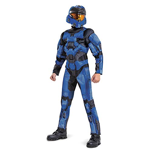 Disfraz espartano de Halo Oficial de Halo Blue Full Espartan Armor Muscle Mono y máscara, niños pequeños (4-6)