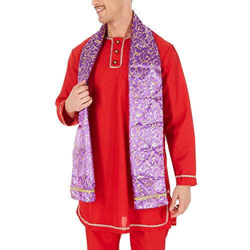 Disfraz para Caballero Indio Bollywood | Precioso Kurta con Tira de Botones | Incl. Chal Elegante y Turbante de Diseño Extravagante (L | No. 301027)