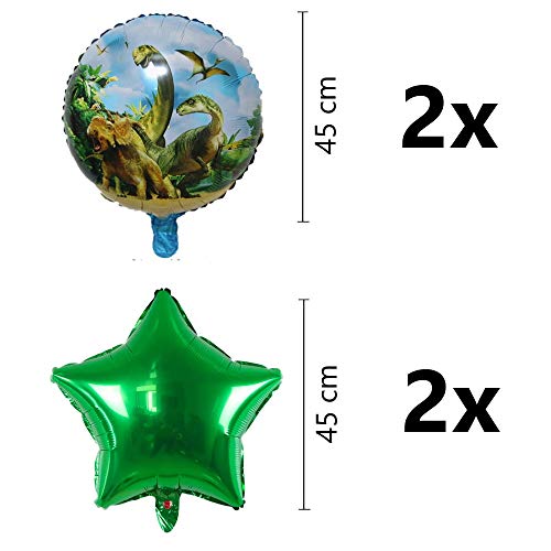 DIWULI, Gran Juego de Globos de Dinosaurios, 1x Globo Gigante de Dinosaurios + XL número 12 número Globo Verde + 2X Globo de Estrellas + 2X Globo de Papel de Aluminio 12º cumpleaños del niño