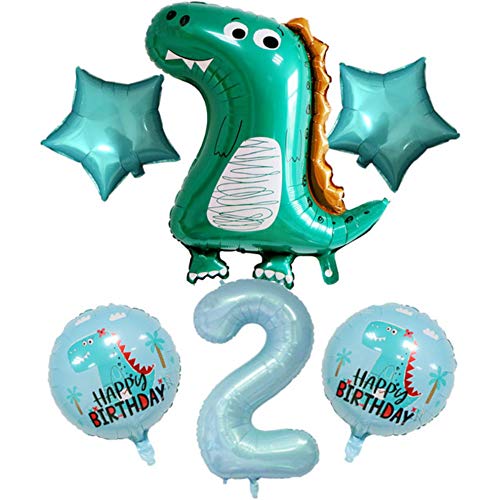 DIWULI, Juego de Globos Dinosaurios, XXL Numero 2 Azul + Dino Globo, Globos números Aluminio años Grande número Juguetes, 2° Cumpleãnos Feliz niña niño, Fiestas, decoración, Happy Birthday Decoracion