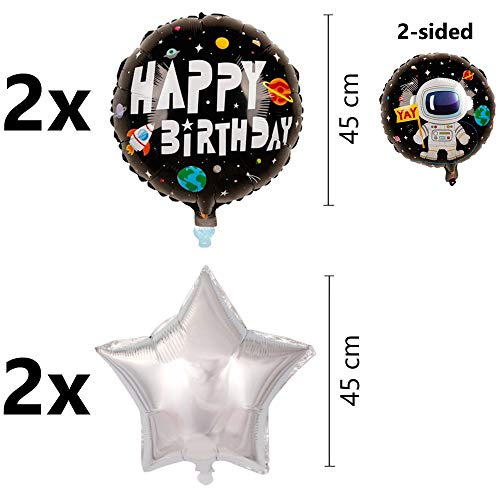 DIWULI, juego de globos espaciales de astronauta grande, globo XL número 4 negro, globos de lámina de feliz cumpleaños, 4º cumpleaños infantil, fiesta temática, decoración, cohete, nave espacial