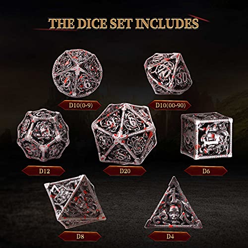 DND Dados Set Metal, Dungeons and Dragons RPG, Dragones y Mazmorras Juego de Mesa, Metal Dice Sets D&D, Human Snake Appearance Dice Set, Dados de Dragón Ahuecados, Dados de rol (Negro)