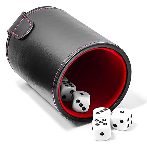 Doble Capa Taza de Dados Cubiletes Dados de Cuero con 5 Dados Cuero PU Dados de Puntos para Jugar Juegos de Dados