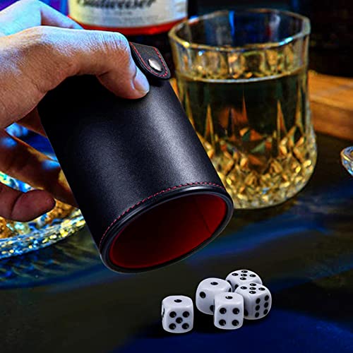 Doble Capa Taza de Dados Cubiletes Dados de Cuero con 5 Dados Cuero PU Dados de Puntos para Jugar Juegos de Dados