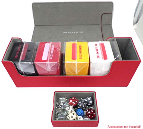 docsmagic.de Premium Magnetic Tray Long Box Red Medium - Card Deck Storage - Caja Roja