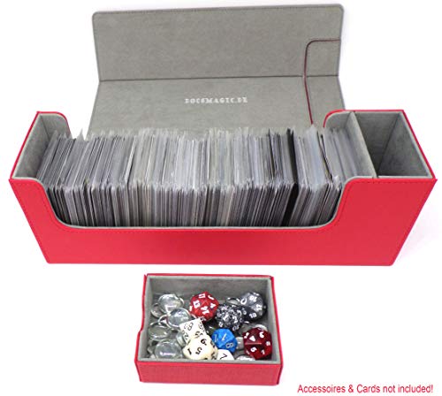 docsmagic.de Premium Magnetic Tray Long Box Red Medium - Card Deck Storage - Caja Roja