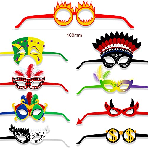 DPKOW 28pcs Divertido Máscaras Gafas de Fiesta de Papel para Carnaval Halloween Disfraces Accesorios, Mexicana Cumpleaños Fiesta Artículos Foto Props, Mascarada Temática Fiesta Disfraces Accesorios