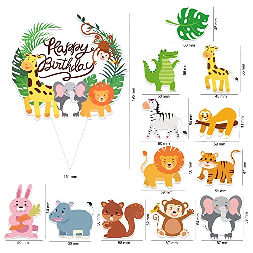 DPKOW 37pcs Selva Animales Decoración para Tartas de Cumpleaños De Niño Chico, Safari Animales Cake Topper para Tartas Adornos de Niño Chico Fiesta, Feliz Cumpleaños Decoraciones para Pastel Tartas