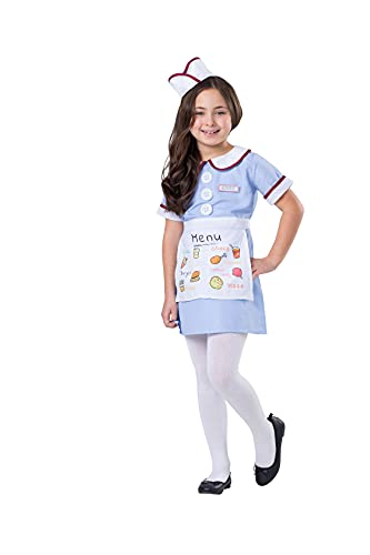 Dress Up America Traje de camarera del restaurante para los niños - de 1950 determinado de la muchacha del traje - azul Carhop camarera de vestir para niñas