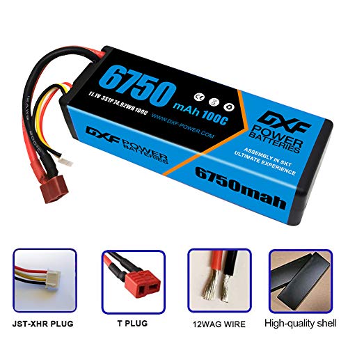 DXF 11,1 V Lipo-Batería 3S Lipo-Batería 6750 mAh 100C Graphen-Hartschalen-Dekan / T-Anschluss für Traxxas RC-Autos / LKW / Geländefahrzeuge, RC-Boote, Flugzeuge, Drohnen, Drohnen (2 Stück)