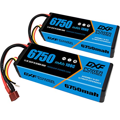 DXF 11,1 V Lipo-Batería 3S Lipo-Batería 6750 mAh 100C Graphen-Hartschalen-Dekan / T-Anschluss für Traxxas RC-Autos / LKW / Geländefahrzeuge, RC-Boote, Flugzeuge, Drohnen, Drohnen (2 Stück)