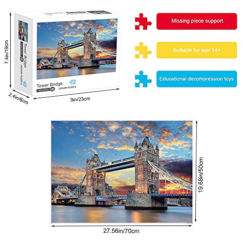 EACHHAHA Puzzle 1000 Piezas Adultos,Puente de la Torre Puzzles para Adultos, Puzzle París,70x50CM,Rompecabezas de Piso Juego de Rompecabezas y Juego Familiar