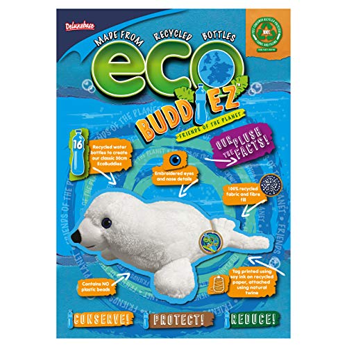 EcoBuddiez - Foca Arpa de Deluxebase. Peluche pequeño de 28 cm elaborado con Botellas de plástico recicladas. Lindo Peluche ecológico con Forma de animalito para niños pequeños.