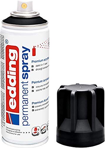 edding 5200 spray permanente - negro intenso mate - 200 ml - pintura acrílica para pintar y decorar vidrio, metal, madera, cerámica, plástico, lienzo - aerosol, spray acrílico, spray de pintura