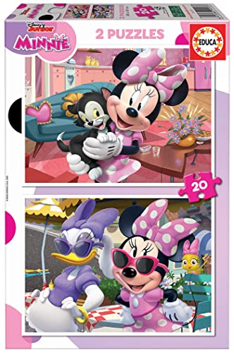 Educa - 2x20 Minnie | 2 puzzles de cartón con 20 piezas, diversión por partida doble | Medida aproximada de cada puzzle: 28 x 20 cm | A partir de 3 años (19297)