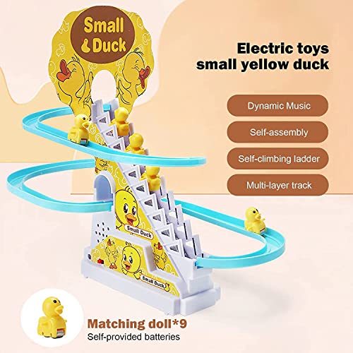 elemhome Little Duck Track Slide Toys - Montaña rusa eléctrica para escaleras de pato, juego de juguetes con luces, música de pato, carreras de pato, montaña rusa (carga)