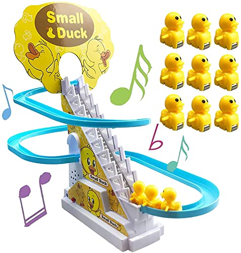 elemhome Little Duck Track Slide Toys - Montaña rusa eléctrica para escaleras de pato, juego de juguetes con luces, música de pato, carreras de pato, montaña rusa (carga)