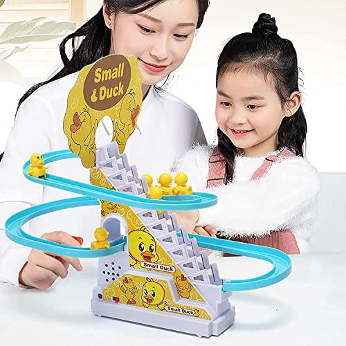 elemhome Little Duck Track Slide Toys - Montaña rusa eléctrica para escaleras de pato, juego de juguetes con luces, música de pato, carreras de pato, montaña rusa (carga)