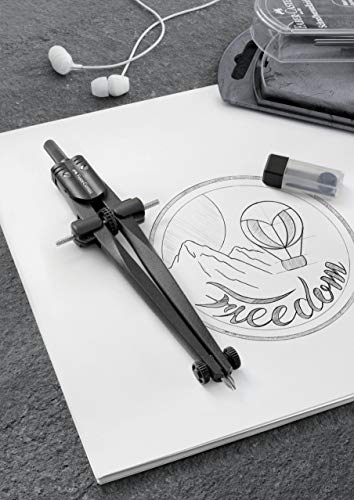 Faber-Castell 174530 - Compás Stream 2019, piedra negra. Para circunferencias de hasta 340 mm de Ø. Incluye piezas y minas de recambio.