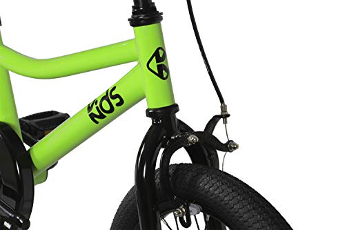 FabricBike Kids - Bicicleta con Pedales para niño y niña, Ruedines de Entrenamiento Desmontables, Frenos, Ruedas 12 y 16 Pulgadas, 4 Colores (Light Green, 16": 3-7 Años (Estatura 96cm - 120cm))