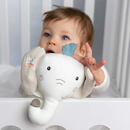 Fehn 056013 - Caja de música con forma de elefante - Peluche y ayuda para dormir de algodón orgánico certificado (kbA), relleno de fibras PLA - Melodía «Träumei» calma a bebés y niños pequeños