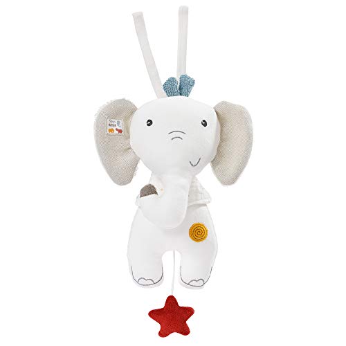 Fehn 056013 - Caja de música con forma de elefante - Peluche y ayuda para dormir de algodón orgánico certificado (kbA), relleno de fibras PLA - Melodía «Träumei» calma a bebés y niños pequeños