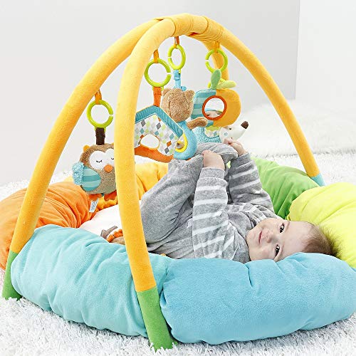 Fehn 071184 Nido de actividades en 3D Búho, arco de juego especialmente suave con 5 juguetes extraíbles para que el bebé juegue y se divierta desde el nacimiento, Dimensiones: diámetro de 85 cm