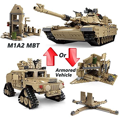 Feleph M1A2 Tanque Vehículo Blindado 2-en-1 Kit de Construcción Militar Conjunto de Juguetes de Bloques Compatibles con Todas Las Marcas Principales (1463+ Piezas)