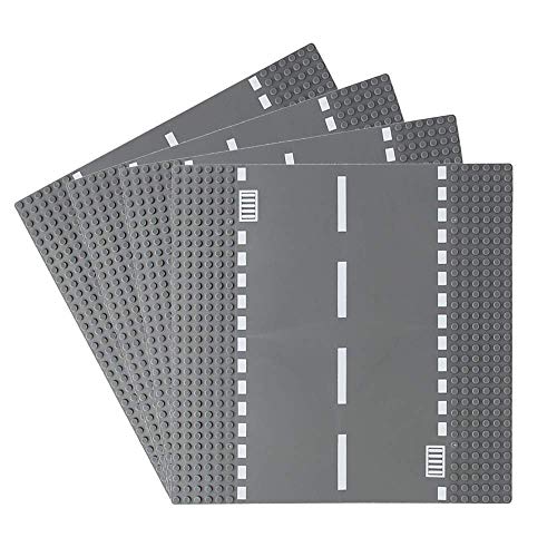 Feleph Rectas City Base de Juguete de Pista de Carretera de Construcción, 25 cm de Lado para tu Ciudad, Calle o Carreteras Suplementario,Compatible con Todas Las Marcas (4 Piezas)