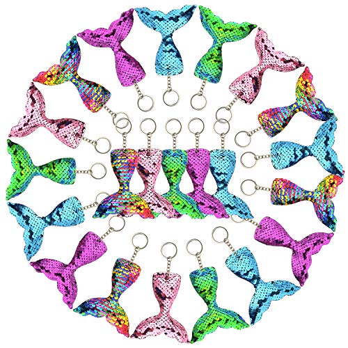 FEPITO 20 PCS Glitter Mermaid Tail Llaveros para Mermaid Party Favors, Lentejuelas Reversibles Llaveros Debajo del mar Birthday Party Supplies Regalos Decoraciones para niños Chicas