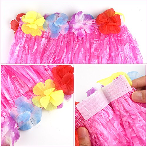 FEPITO 5 Set 25 Unids Hawaiian Grass Hula Faldas Conjuntos Incluyen Flor Leis Collar Pulseras Diadema Luau Faldas para Niños Hawaii Traje Tropical Luau Fiesta de Cumpleaños Suministros