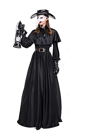 Feynman Disfraz medieval steampunk de médico de la peste negra para mujer, disfraz de médico para Halloween con juego de accesorios, color negro, talla M