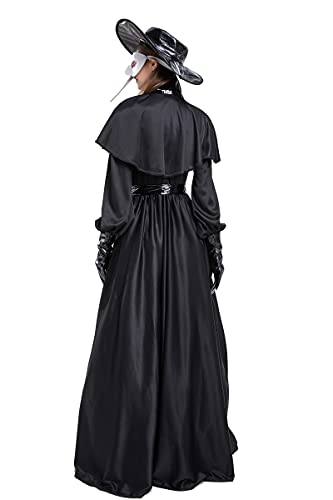 Feynman Disfraz medieval steampunk de médico de la peste negra para mujer, disfraz de médico para Halloween con juego de accesorios, color negro, talla M