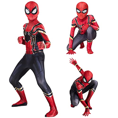 FGZIO Niños Superhéroe Spiderman, Traje de Regreso a casa de Spiderman, Traje de Cosplay Disfraces de Spiderman de Halloween Unisex para niños y Adultos Mono de Hombre araña (130-140cm,B)