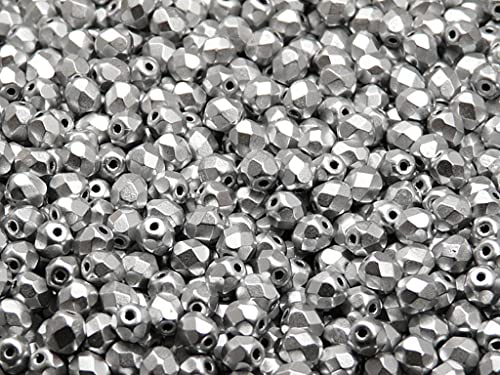Fire-Polished Beads, 4 mm, 100 piezas, cuentas de vidrio facetadas redondas checas, pulido al fuego, Cristal Bronze Aluminium (silver matte)