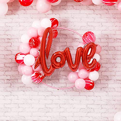 FLOFIA Juego 20pcs Globos Corazón 18" + 1pc Globo Amor Love 40" Rojo Globos Helio Foil Globos Papel de Aluminio Lámina Metalicos con Cintas para Boda San Valentín Aniversario Fiestas Decoracón