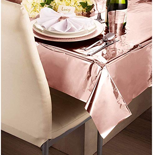 FLZONE 2 Piezas Cortinas Flecos Oro Rosa y 1 Pieza Mantel de Aluminio de 1 m * 2,7 m para Decoración de Festa de Boda,Cumpleaños,Baby Shower