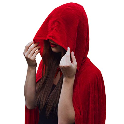 Funhoo Full Length Deluxe Velvet Cloak Cape Capa con Capucha Long Vimpire Cape para Navidad Halloween Disfraces de Cosplay Atrezzo Adulto 165cm (Rojo)