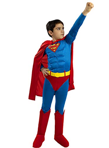 Funidelia | Disfraz de Superman Deluxe Oficial para niño Talla 5-6 años ▶ Hombre de Acero, Superhéroes, DC Comics, Justice League - Color: Azul - Licencia: 100% Oficial