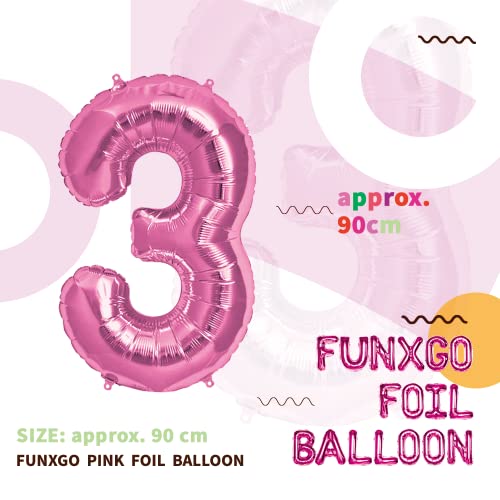 FUNXGO Globo Numero 3 rosa - Globo gigante - Globos de Cumpleãnos 3 - rosa globo 3 años cumpleaños - Decoracion 3 Cumpleaños - Adecuado para cumpleaños, fiestas sorpresas, graduaciones y fiestas…