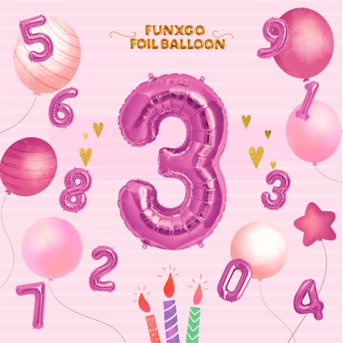 FUNXGO Globo Numero 3 rosa - Globo gigante - Globos de Cumpleãnos 3 - rosa globo 3 años cumpleaños - Decoracion 3 Cumpleaños - Adecuado para cumpleaños, fiestas sorpresas, graduaciones y fiestas…