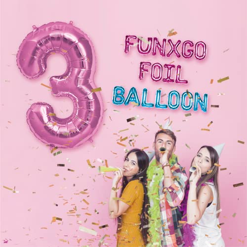 FUNXGO Globo Numero 3 rosa - Globo gigante - Globos de Cumpleãnos 3 - rosa globo 3 años cumpleaños - Decoracion 3 Cumpleaños - Adecuado para cumpleaños, fiestas sorpresas, graduaciones y fiestas…