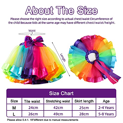 GEEKEO Falda Tutu Arcoiris para Niña, Disfraz Unicornio Niña con Falda Tutu Tul Colores Diadema Unicornio para Niñas Regalo De Cumpleaños,Ballet Baile,Fiesta de Cosplay Carnaval (2-8 años) (M,25CM)