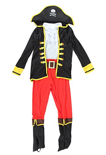 GEMVIE Disfraz de Pirata para Niño,Disfraz de Capitán Pirata Disfraz de Halloween infantil para Cosplay Pirata con Accesorios Sombrero ,parche en el ojo ,Cinturón (2-3años)