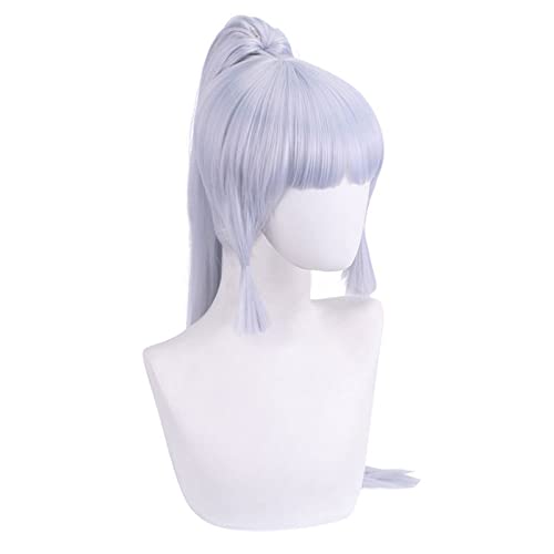 Genshin Impact Kamisato Ayaka Anime Cosplay Peluca Plata Larga Y Recta para Mujeres Niñas + Gorra De Peluca Gratis, Adecuado para Halloween, Fiestas, Carnavales, Vida Nocturna